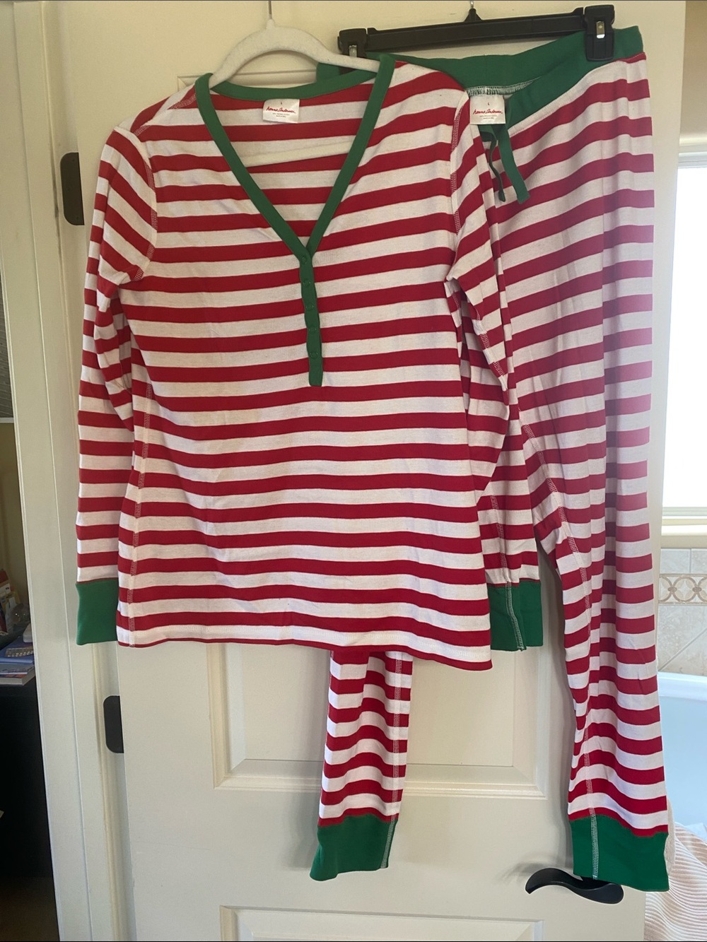 Hanna Andersson Red & White Striped Pajama Set with Green Trim